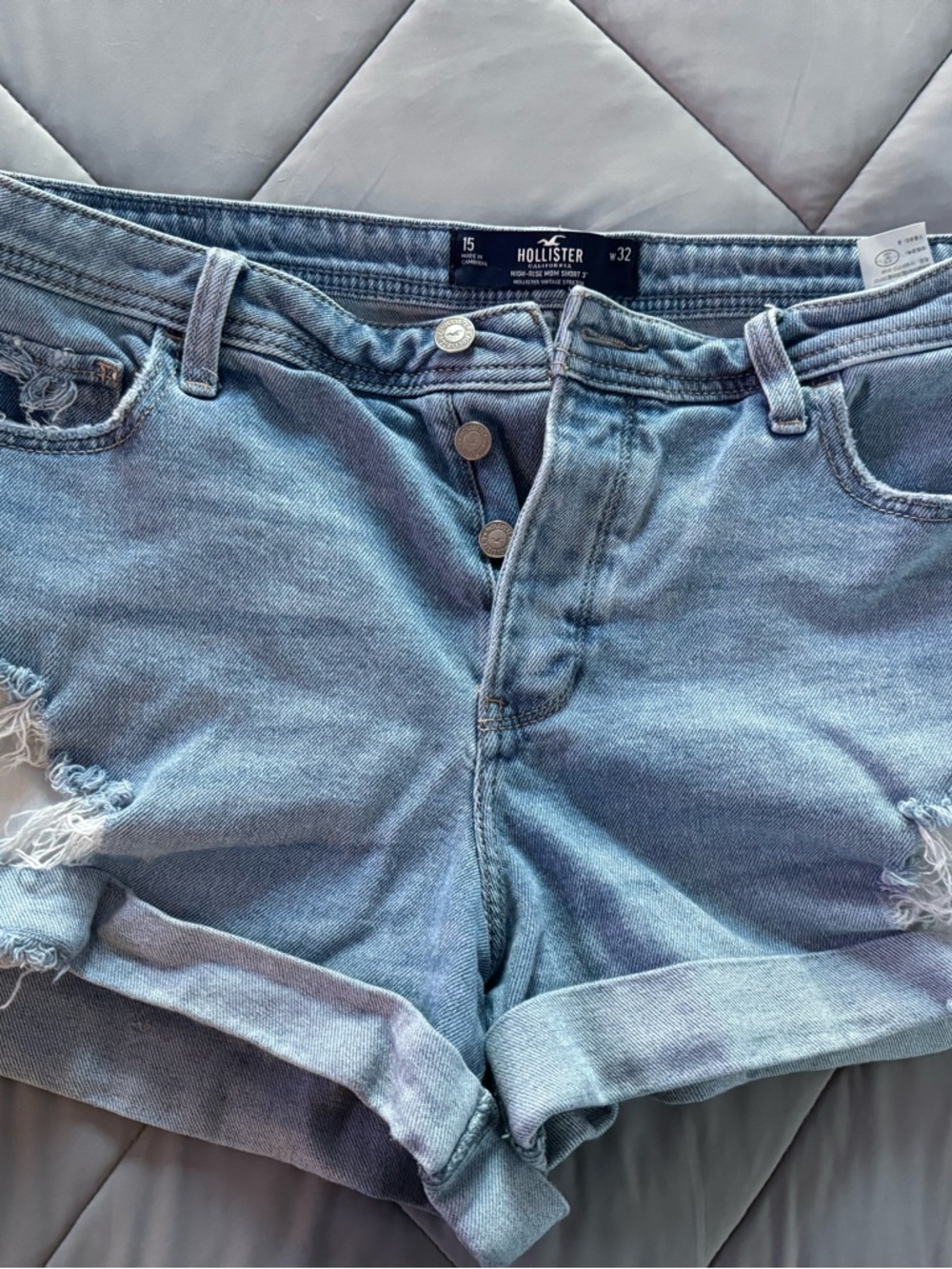 Hollister Light Blue Distressed Denim Roll-Cuff Shorts